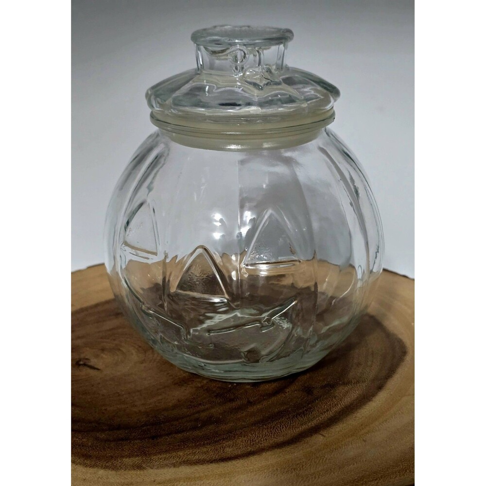 VTG Libbey Jack-O'-Lantern Canister with Lid Halloween Pumpkin Glass Candy Jar